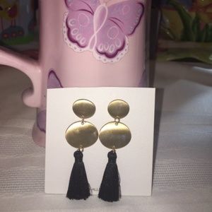 Gold Tone Earrings w/Black Tassels NWT